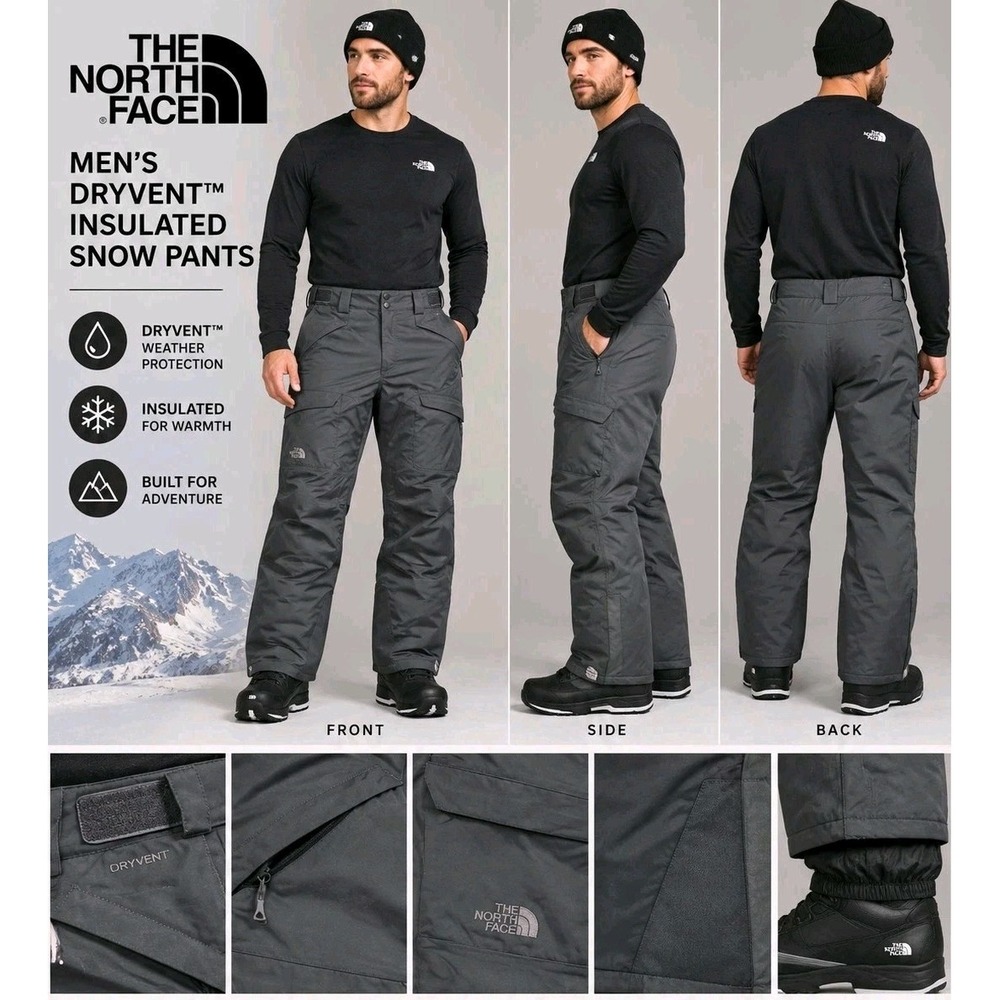 Mens The North Face Freedom Asphalt Grey Dryvent Insulated Ski Snow Pants Sz XL